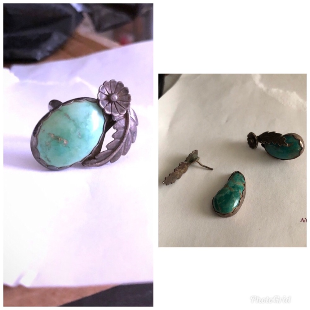 OLD TURQUOISE DESIGNED 4 ME IN 1970 Ring&Earrings - Picture 1 of 8